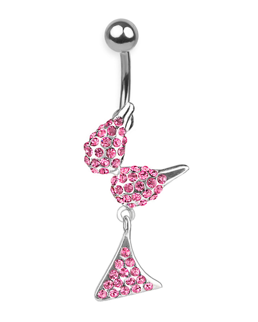 Piercing de Ombligo de Titanio con Bikini de Plata y Zirconias Rosas