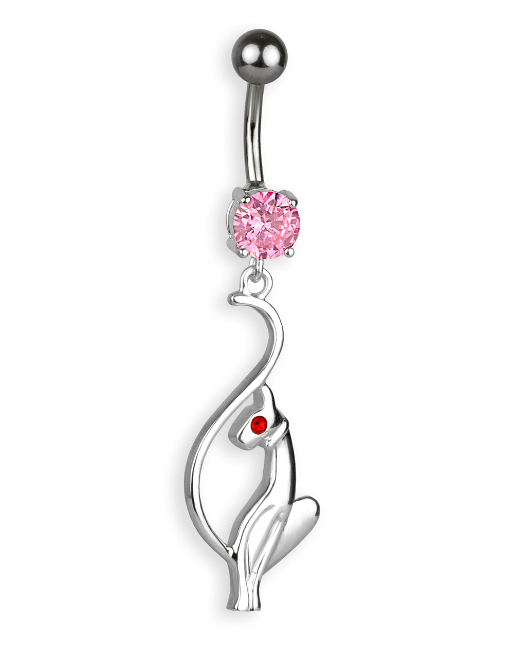 Piercing de Ombligo de Titanio con Pantera de Plata de Ley 925 y Zirconia Rosa