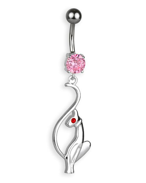 Piercing de Ombligo de Titanio con Pantera de Plata de Ley 925 y Zirconia Rosa