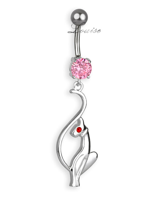 Piercing de Ombligo Titanio Pantera Plata 925 con Zirconia Rosa