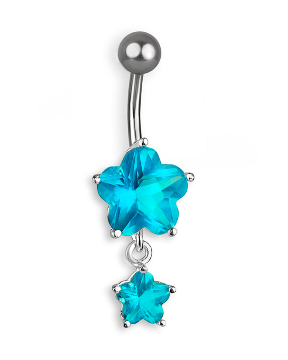 Piercing de Ombligo de Titanio con Dos Flores de Zirconias Aqua