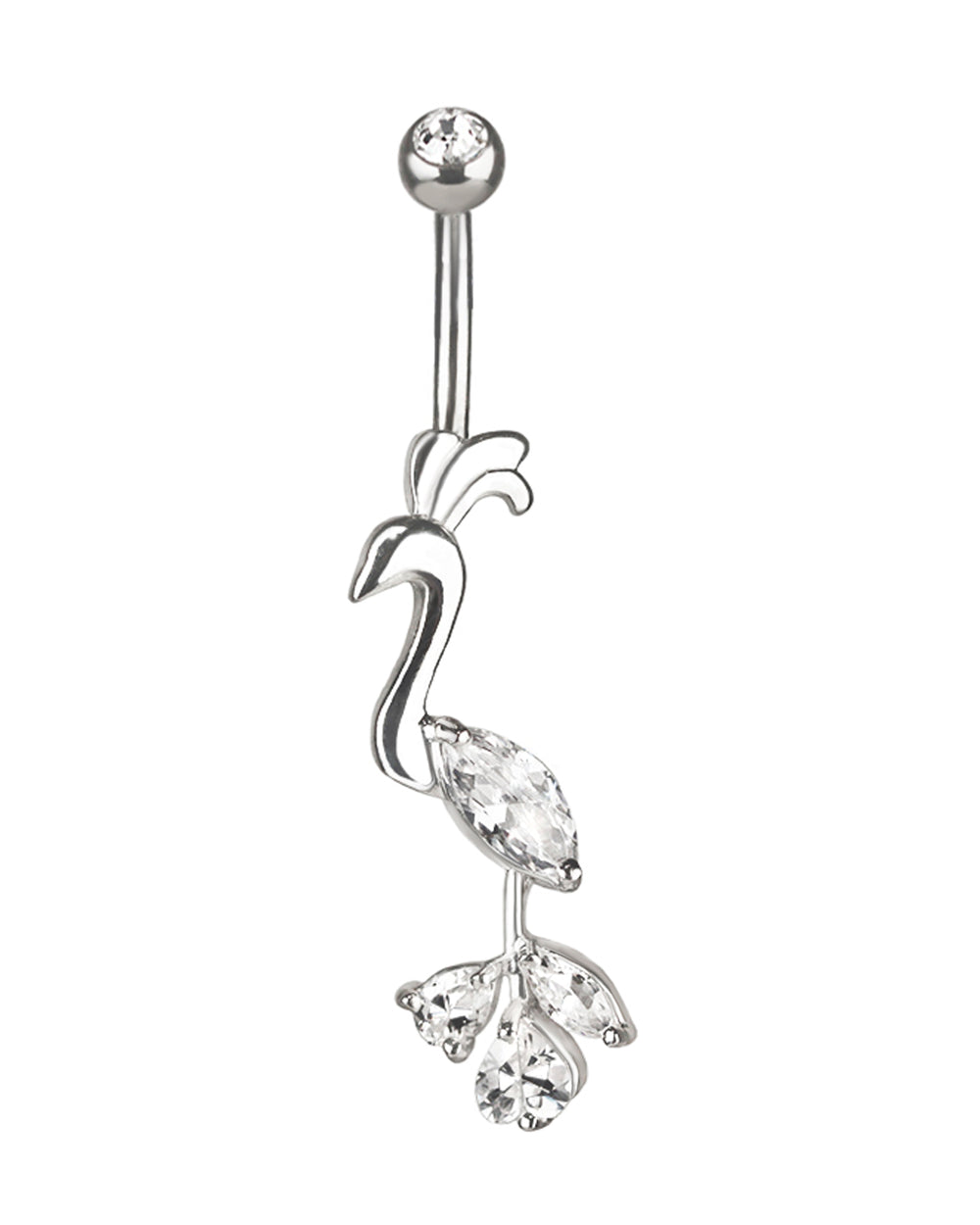 Piercing de ombligo de titanio con ave del paraíso de plata y circonitas