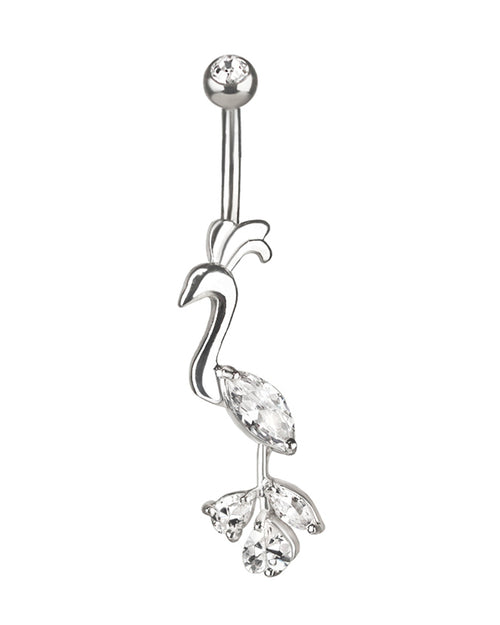 Piercing de ombligo de titanio con ave del paraíso de plata y circonitas