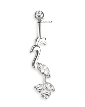 Piercing de Ombligo Titanio Ave del Paraíso Plata 925 con Zirconias