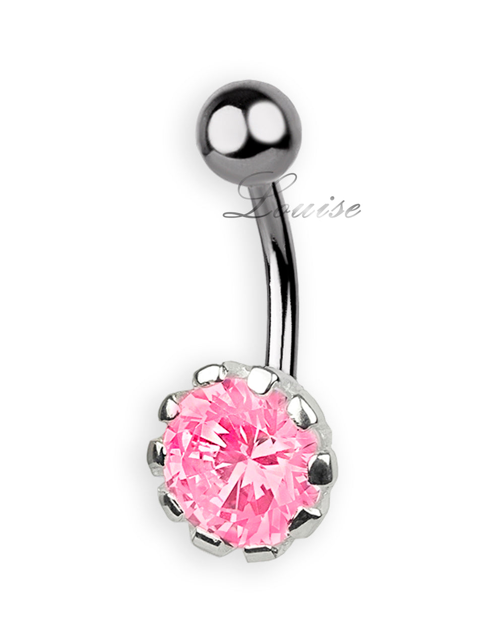 Piercing de Ombligo de Titanio con Zirconia Rosa en Montura de Plata de Ley 925