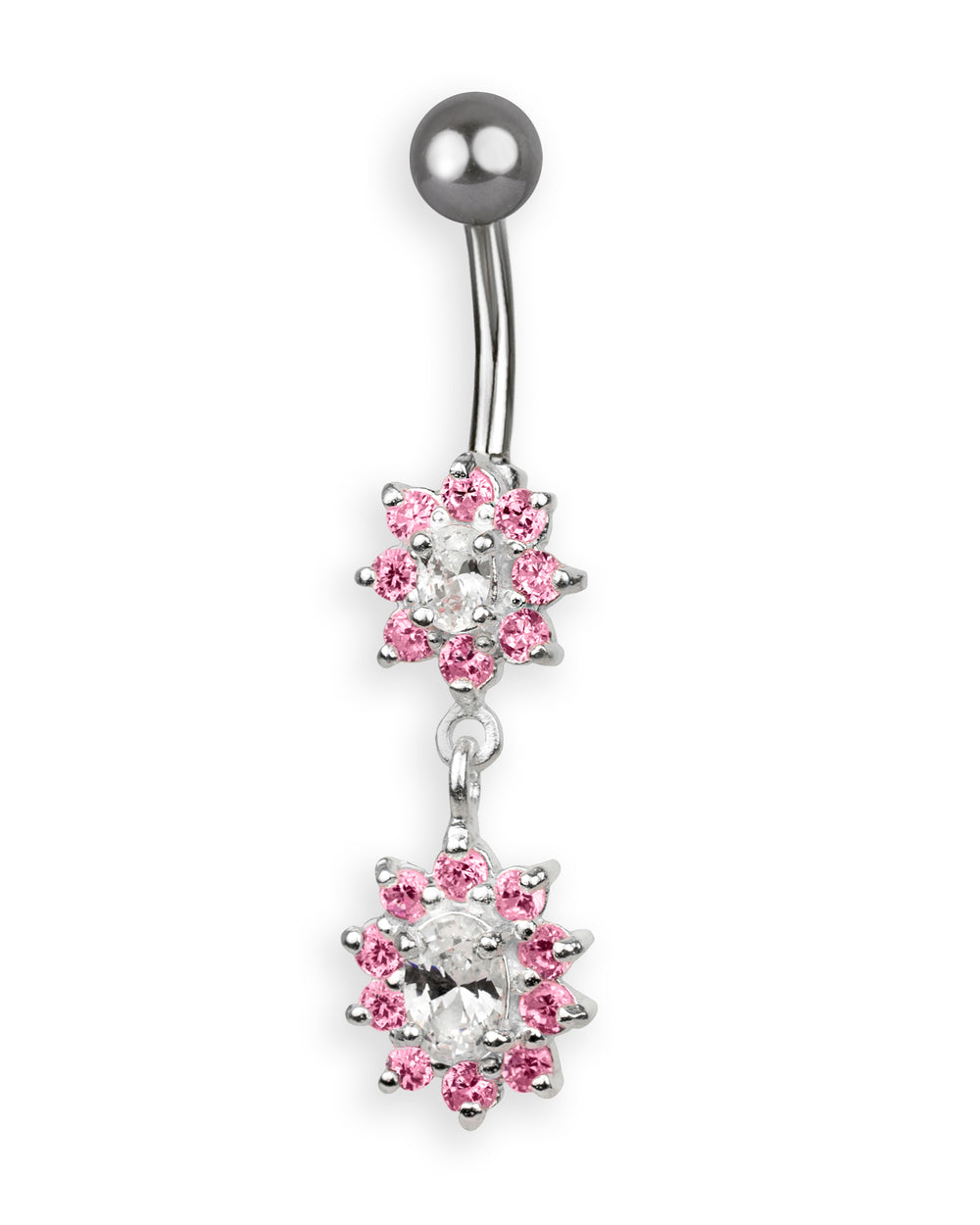 Piercing de Ombligo de Titanio con Zirconias Rosas y Transparentes