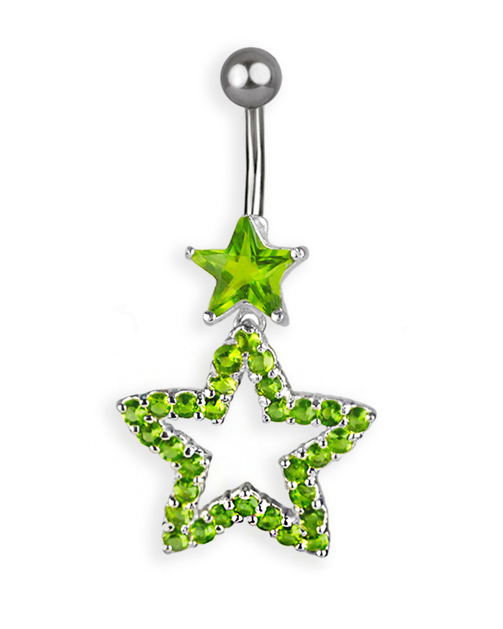 Piercing de ombligo de titanio con estrellas de circonitas brillantes
