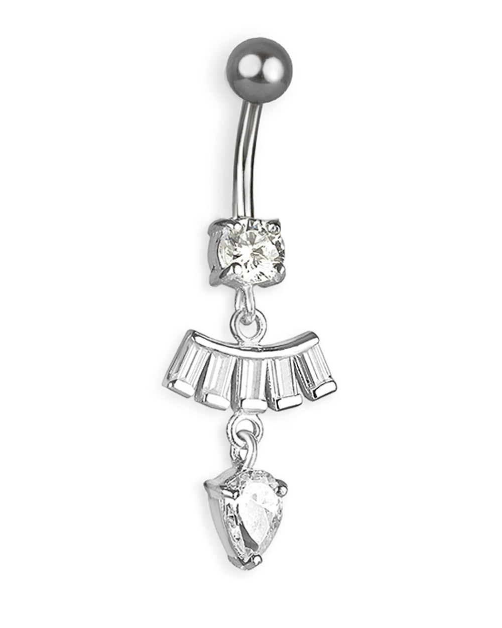 Piercing de ombligo de titanio con colgante de plata y circonitas transparentes