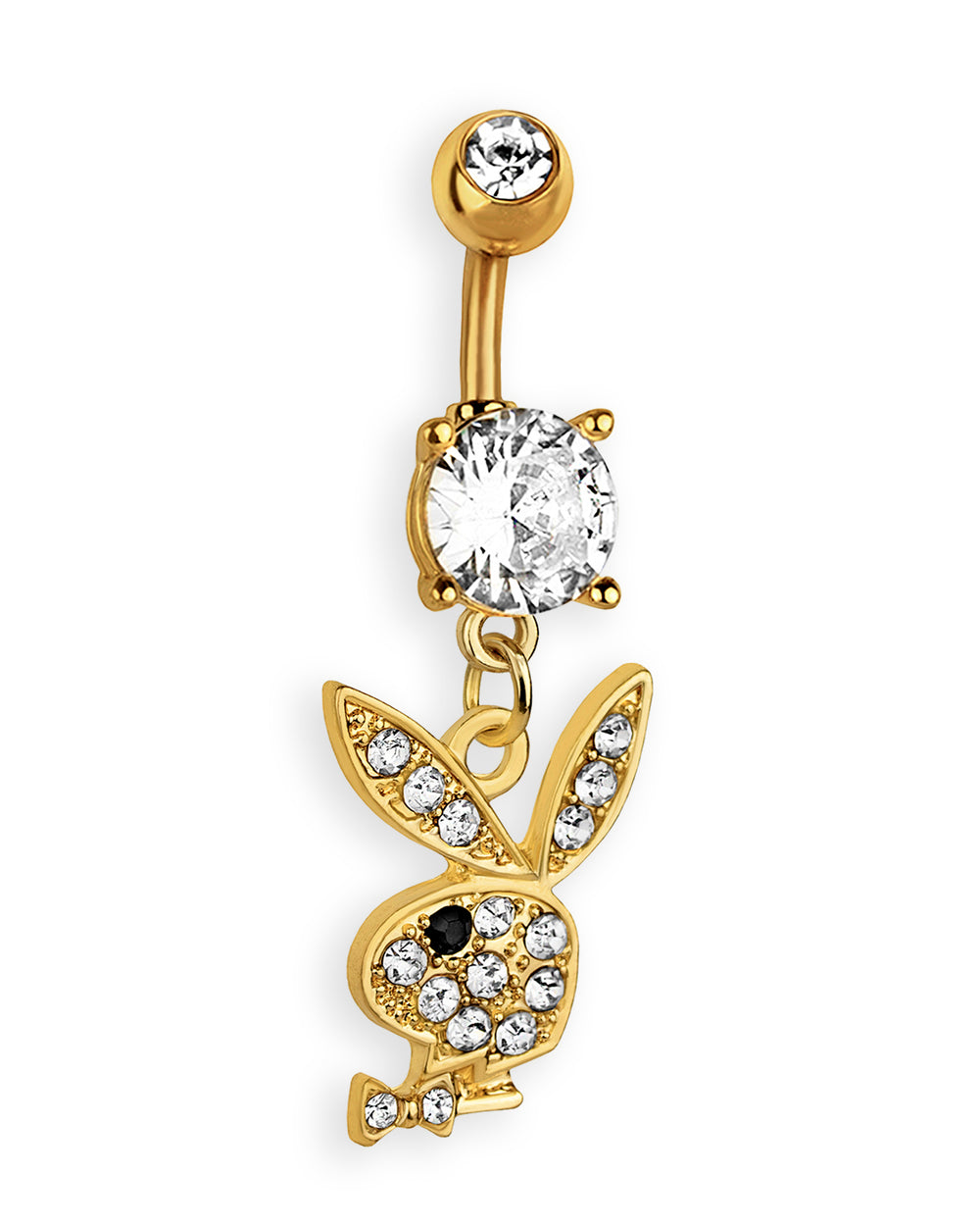 Piercing de ombligo dorado con conejito de circonitas brillantes – Barra 6 mm