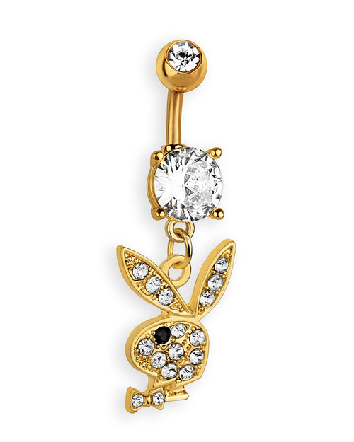 Piercing de ombligo dorado con conejito de circonitas brillantes – Barra 6 mm