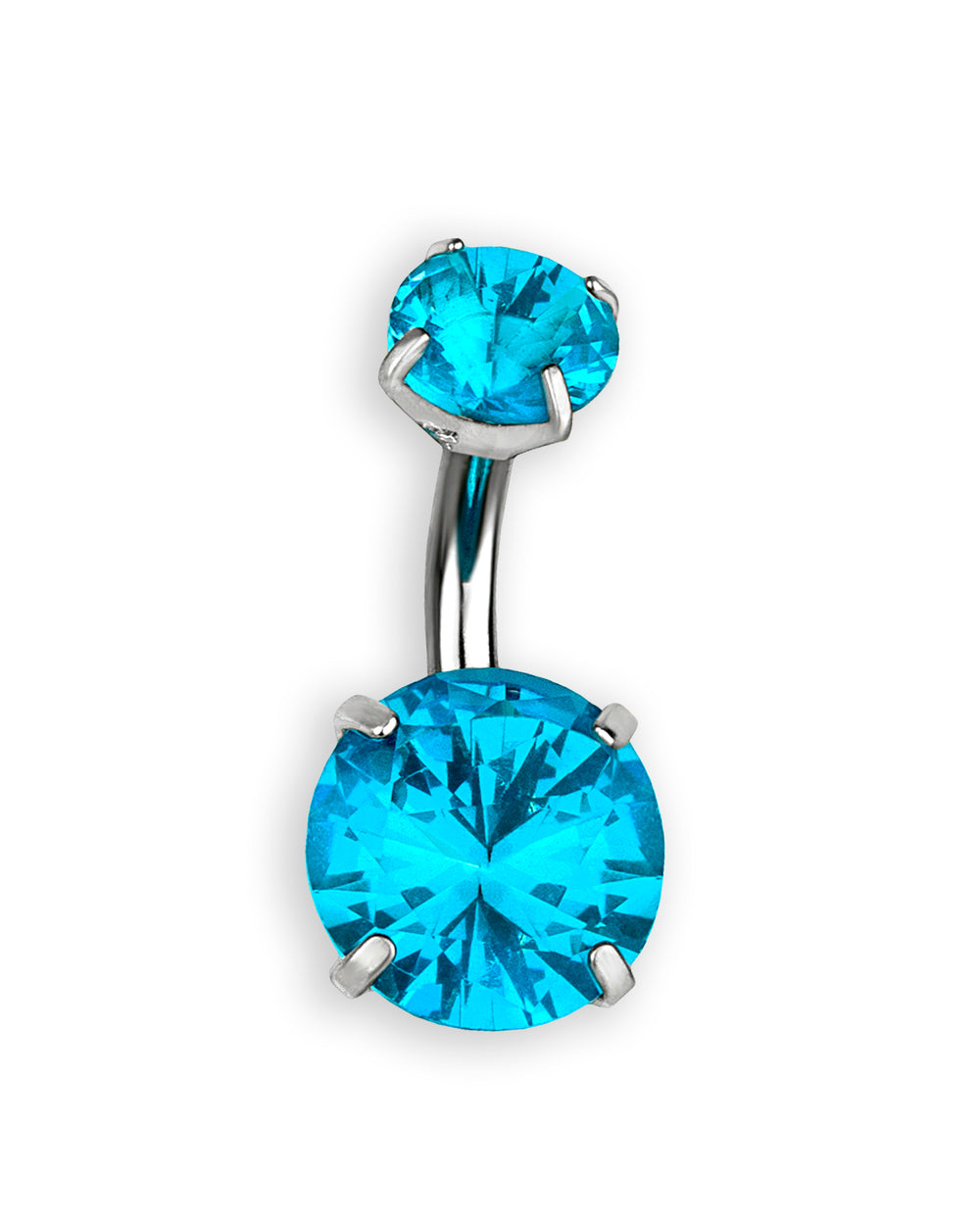 Piercing de ombligo con 2 circonitas color aguamarina – Barra 6 mm