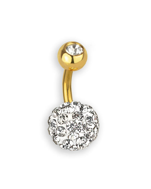 Piercing de ombligo bañado en oro con bolita de cristal – Barra 6 mm