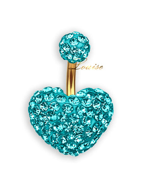Piercing de Ombligo Goldplated Corazón de Cristales Turquesa 6mm