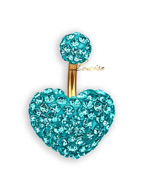 Piercing de Ombligo Goldplated Corazón de Cristales Turquesa 6mm