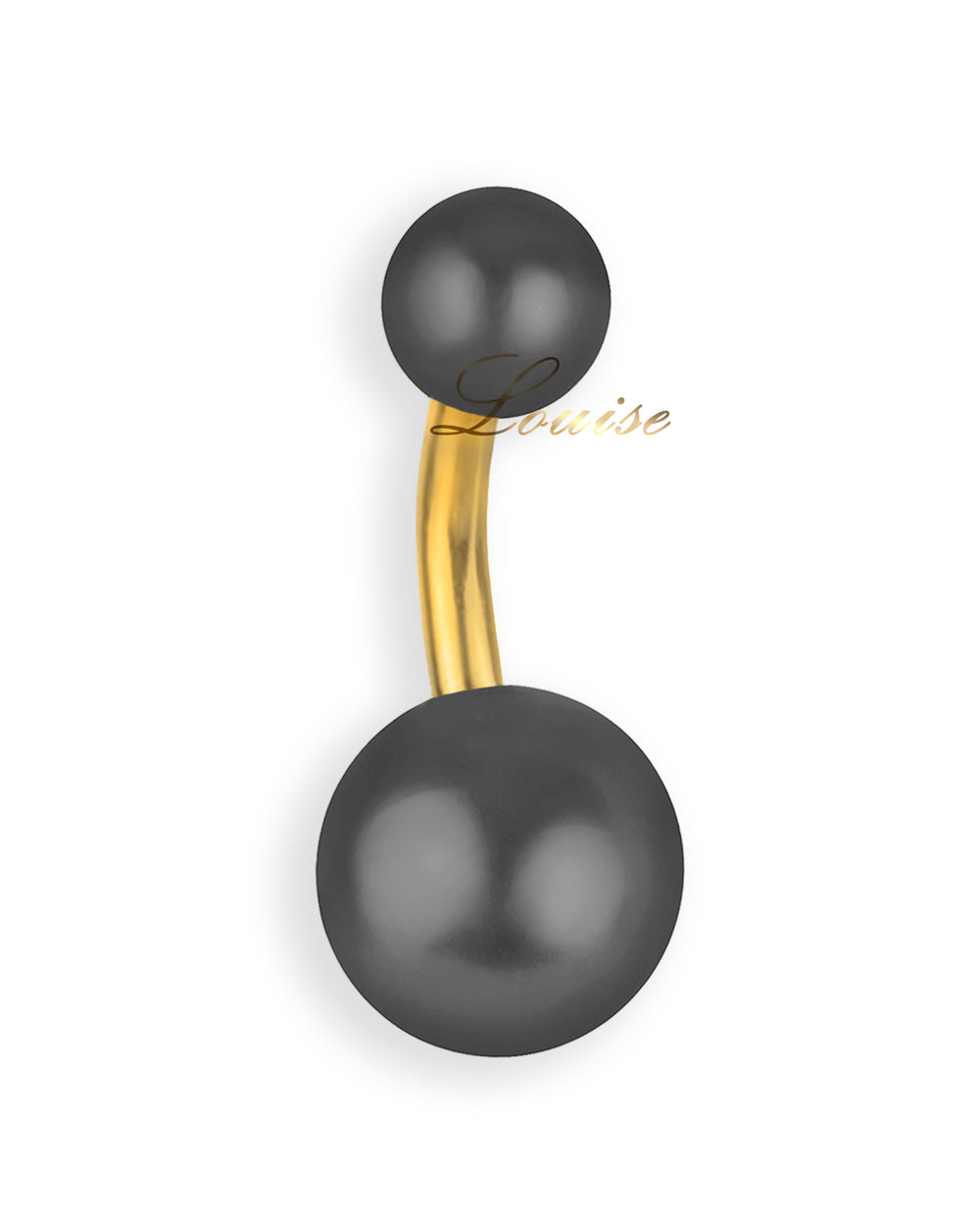 Piercing de ombligo bañado en oro con perlas gris grafito
