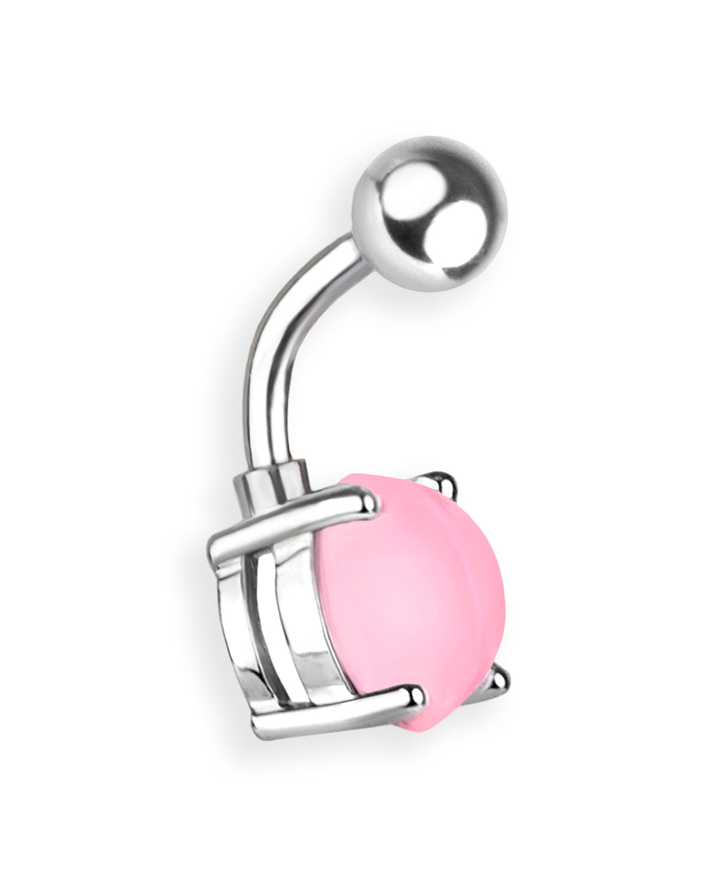 Piercing de ombligo con piedra rosa transparente – Barra 6 mm