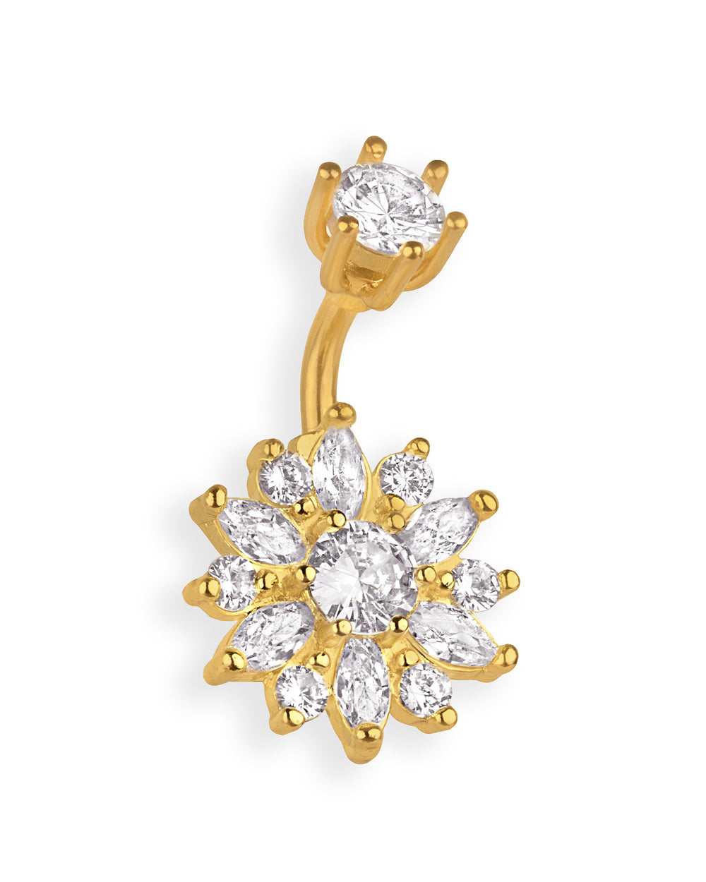 Piercing de ombligo chapado en oro lleno de circonitas transparentes – Barra 6 mm