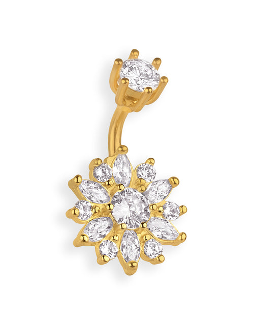 Piercing de ombligo chapado en oro lleno de circonitas transparentes – Barra 6 mm