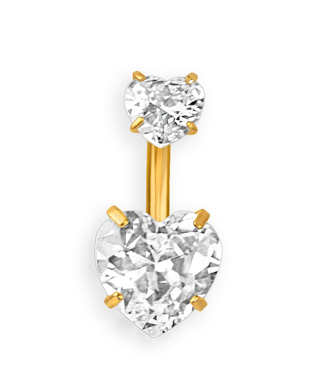 Piercing de ombligo con dos corazones de circonitas brillantes – Barra 6 mm