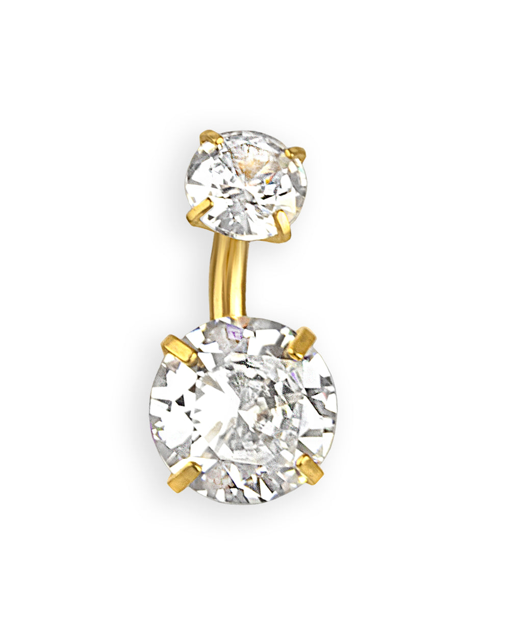Piercing de ombligo bañado en oro con dos circonitas brillantes – Barra 6 mm