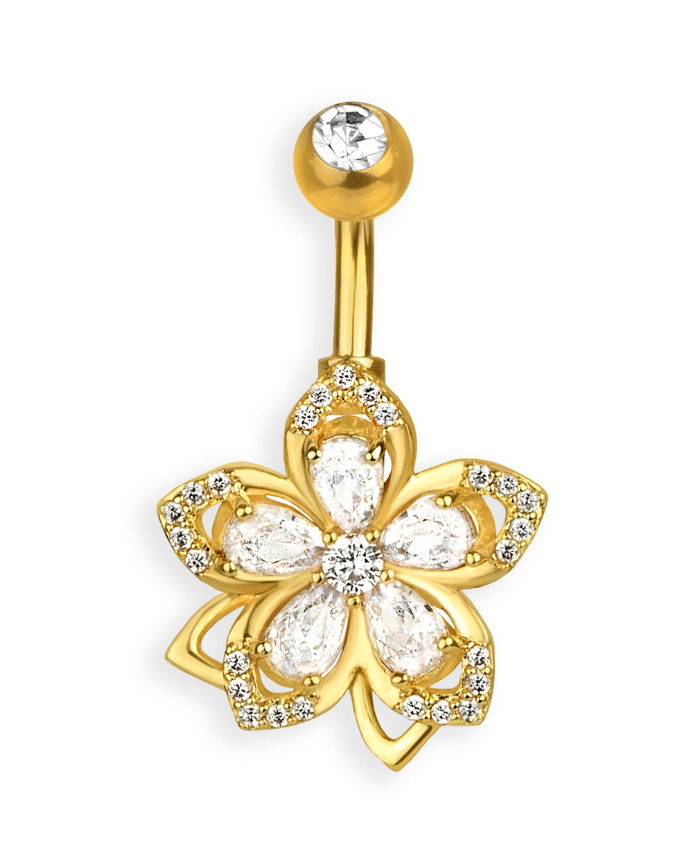 Piercing de ombligo con flor centelleante – Barra 6 mm