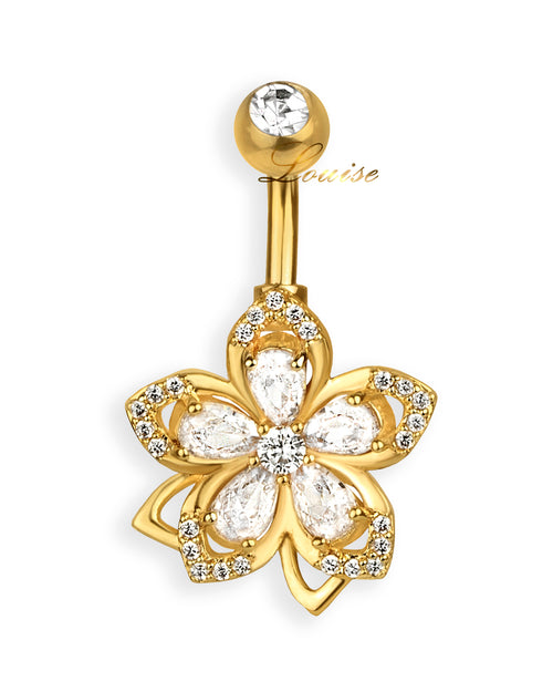 Piercing de ombligo con flor centelleante – Barra 6 mm