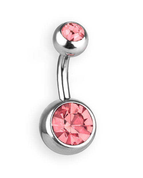 Piercing de ombligo con doble joya y circonitas rosas – Barra 6 mm