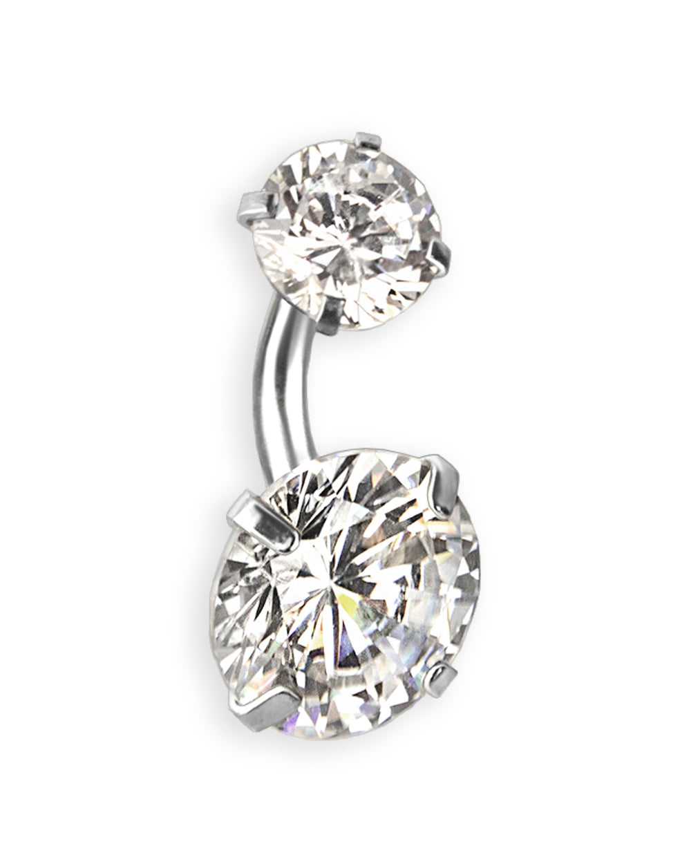 Piercing de ombligo con dos circonitas brillantes de talla diamante – Barra 6 mm