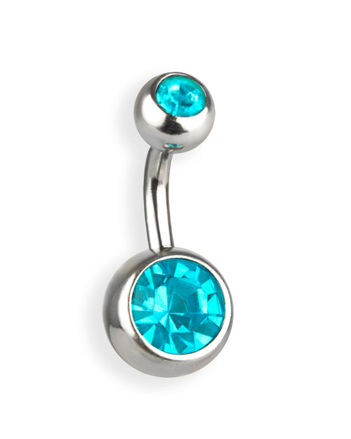 Piercing de ombligo doble joya con circonitas aqua – Barra 6 mm
