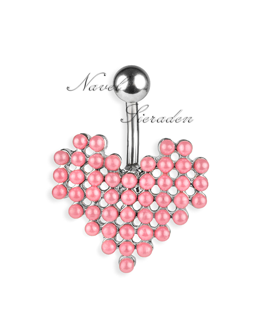 Piercing de ombligo con corazón de mini perlas rosas