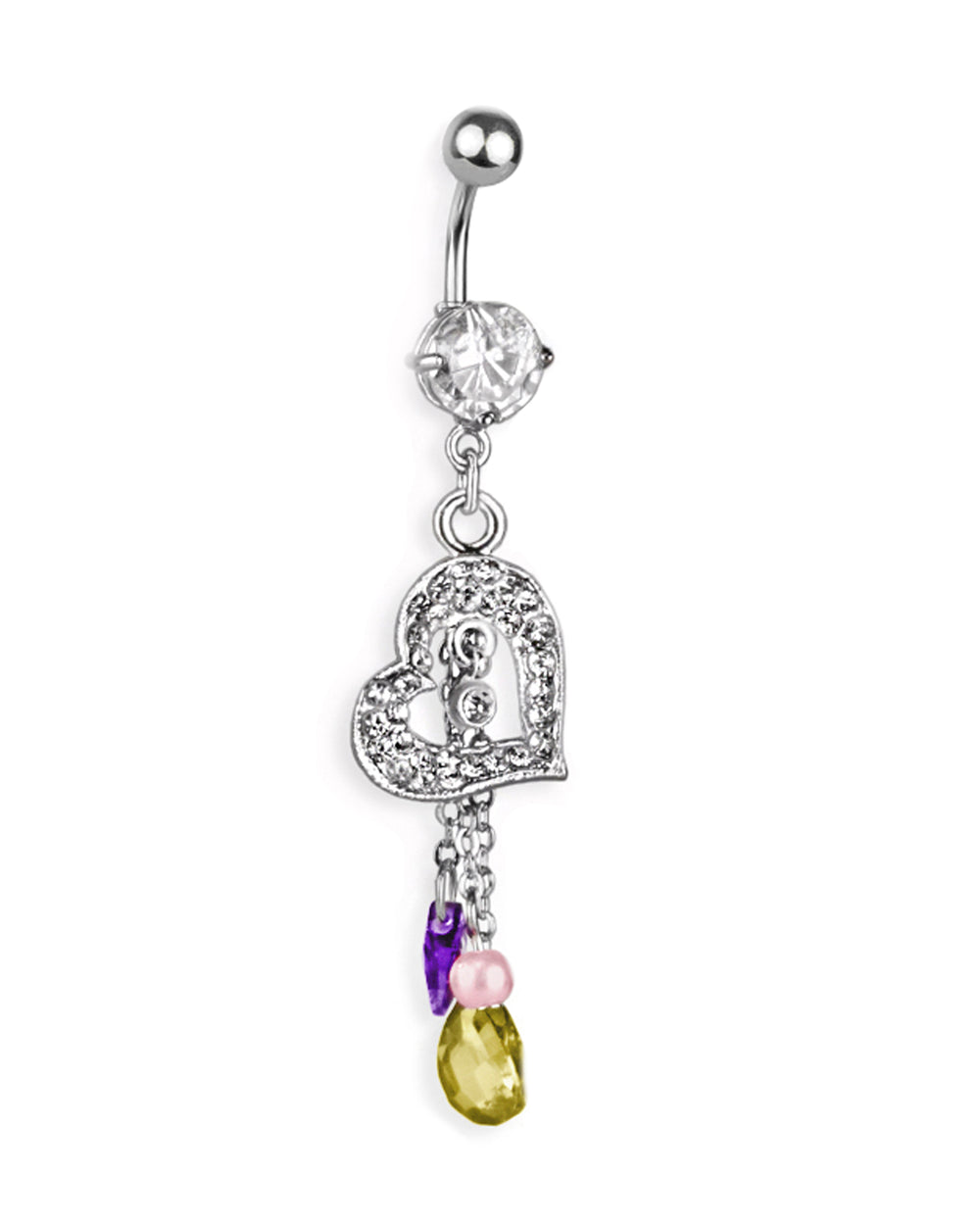 Piercing de ombligo con corazón y cadenitas – Barra 6 mm