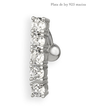 Piercing de ombligo invertido (reversed) de plata de ley 925 con circonitas – Barra 6 mm