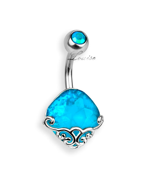 Piercing de ombligo doble joya con colgante de circonita aqua
