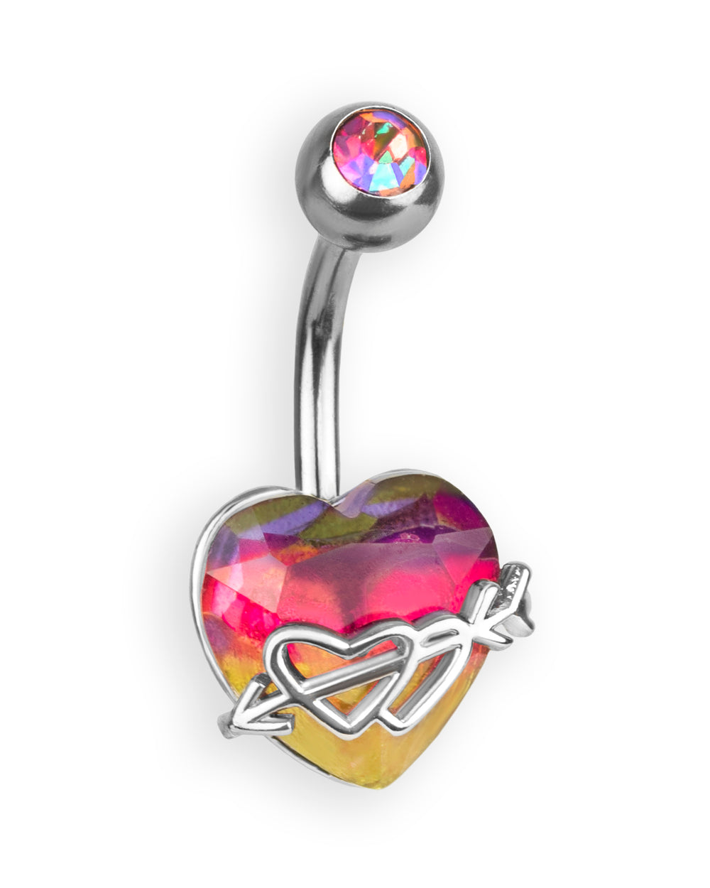 Piercing de ombligo con precioso corazón facetado – Barra 6 mm