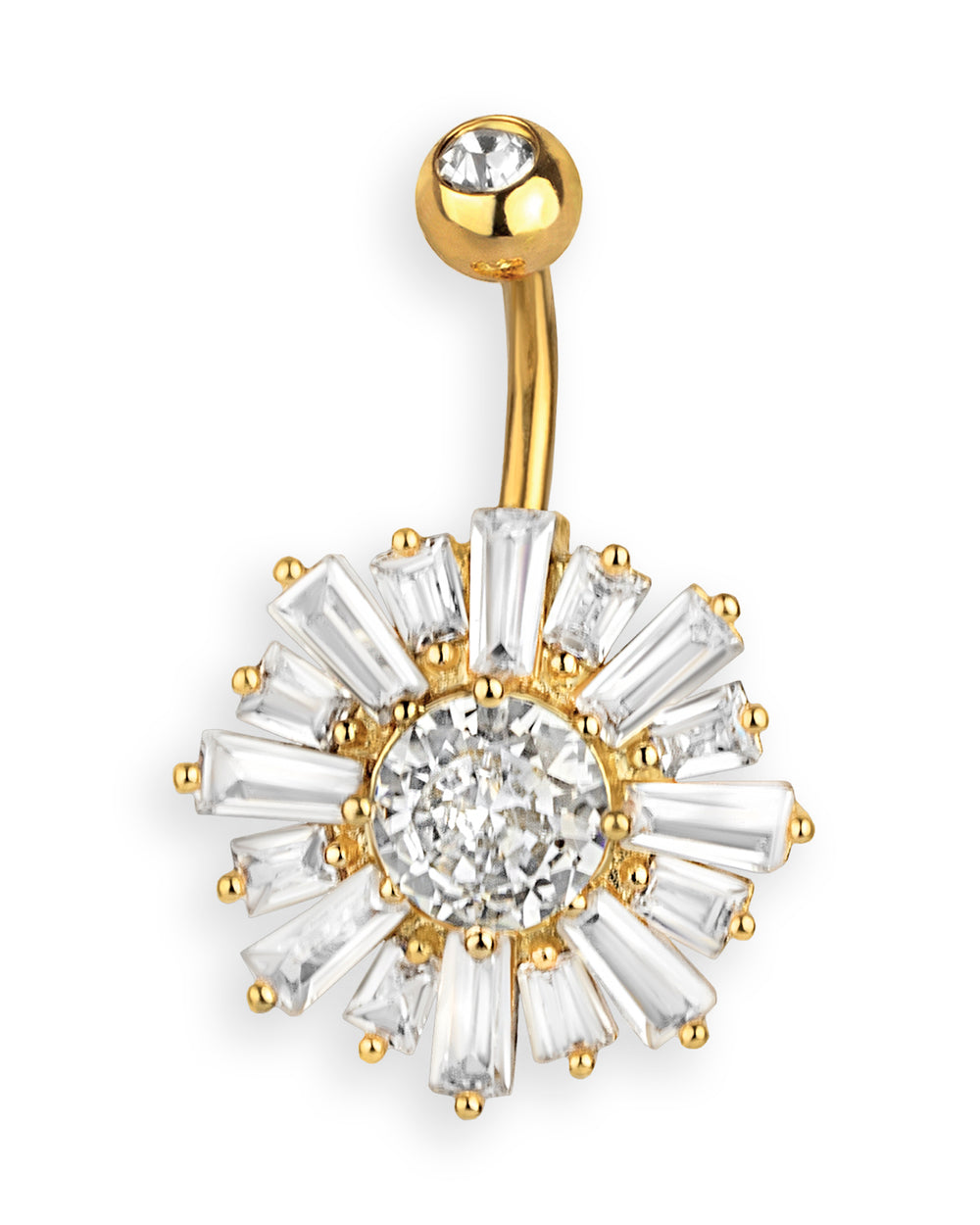 Piercing de ombligo exclusivo bañado en oro con circonitas brillantes – Barra 6 mm