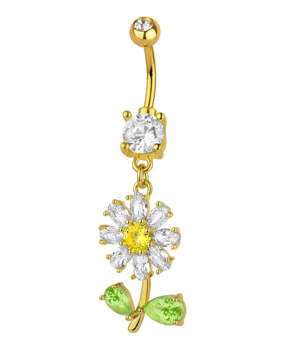 Piercing de ombligo chapado en oro con colgante de flor brillante