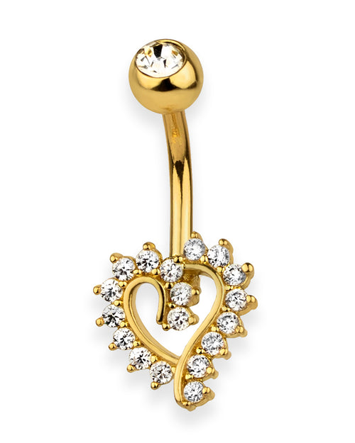 Piercing de ombligo chapado en oro con corazón de circonitas transparentes