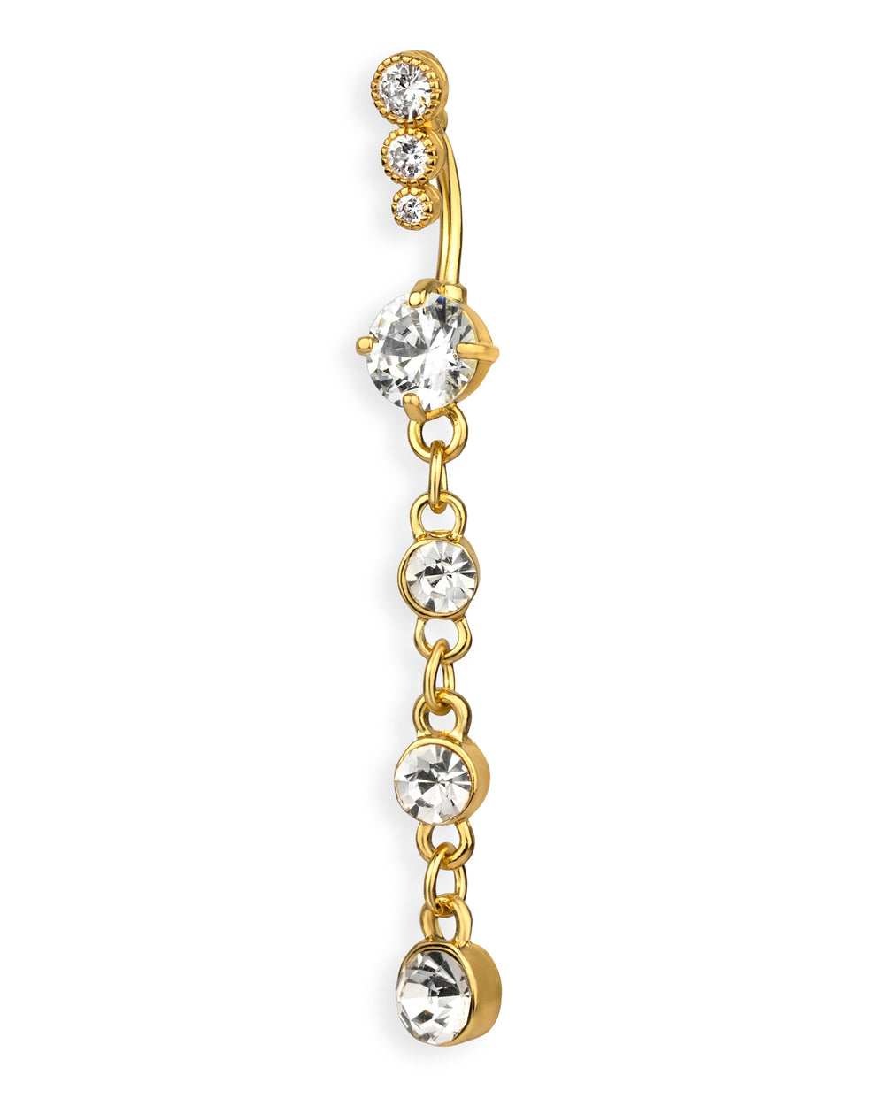 Piercing de ombligo chapado en oro con circonitas transparentes y cierre especial
