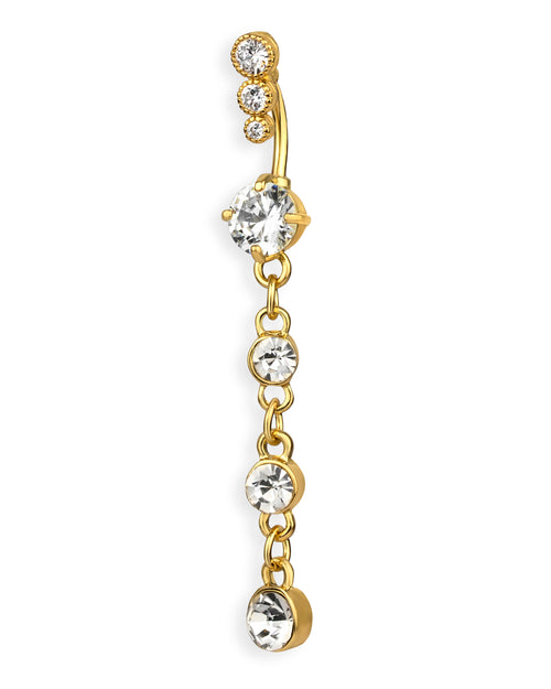 Piercing de ombligo chapado en oro con circonitas transparentes y cierre especial