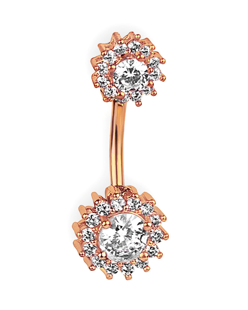 Piercing de ombligo rosé con doble joya y circonitas transparentes