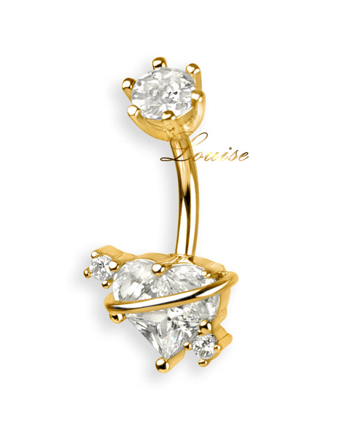 Piercing de ombligo chapado en oro con corazón y circonitas transparentes