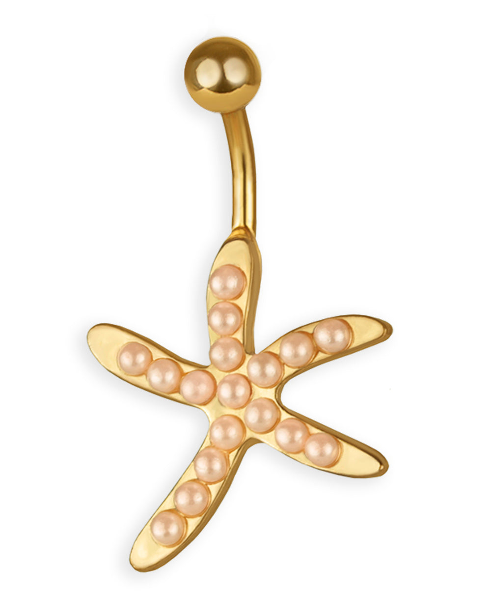 Piercing de ombligo chapado en oro con estrella de mar y perlas rosa salmón