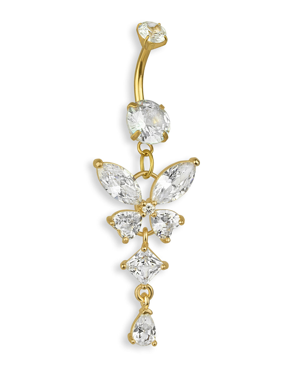 Piercing de Ombligo Chapado en Oro con Mariposa de Cristales Checos