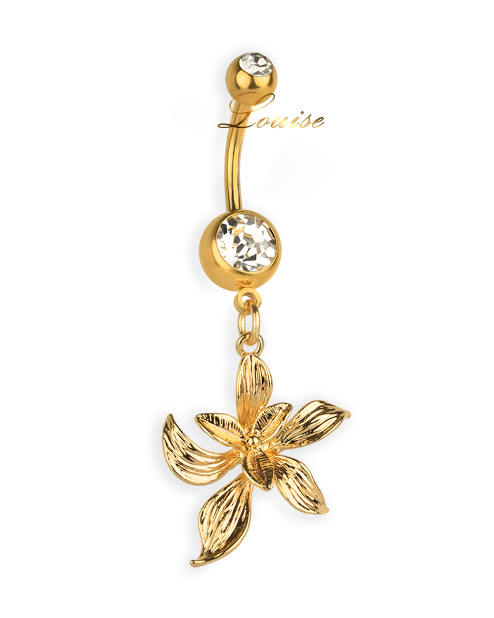 Piercing de Ombligo Doble Joya Chapado en Oro con Orquídea