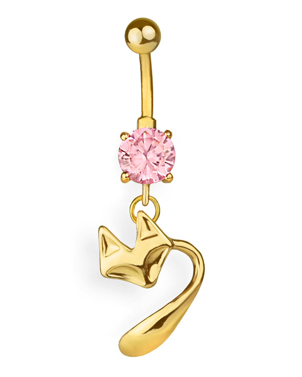 Piercing de ombligo chapado en oro con zorro y circonita rosa