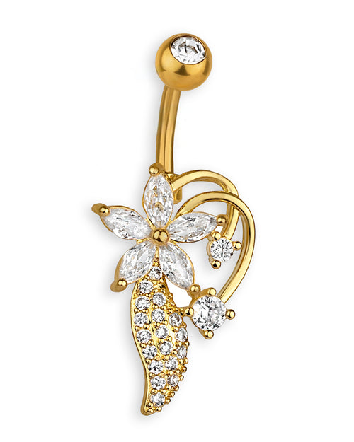 Piercing de Ombligo Doble Joya Chapado en Oro con Flor y Zirconias