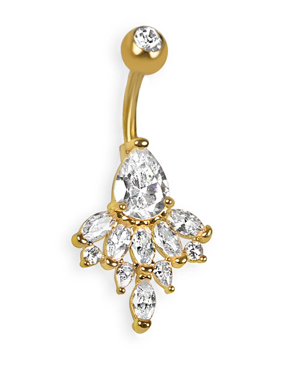 Piercing de ombligo chapado en oro con colgante de circonitas transparentes