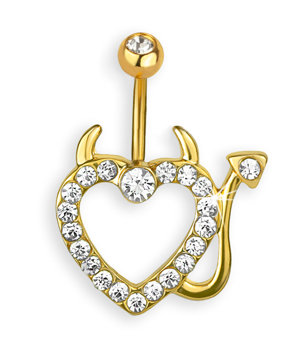 Piercing de ombligo chapado en oro 14 kt con corazón diabólico y strass brillantes