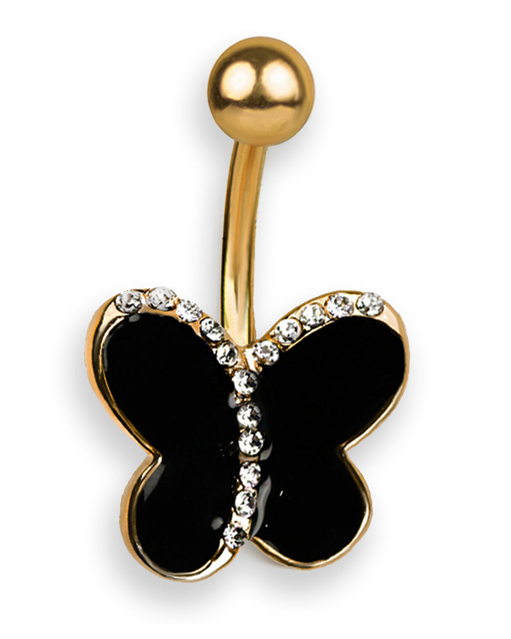 Piercing de ombligo chapado en oro 18 kt con mariposa negra esmaltada y circonitas