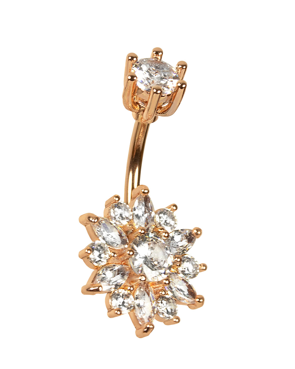 Piercing de ombligo rosé exclusivo con flor y circonita tallada en diamante
